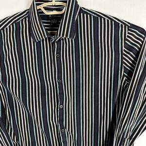 INC International Concepts Shirt Men XL Black Blue Striped Long Sleeve Button Up